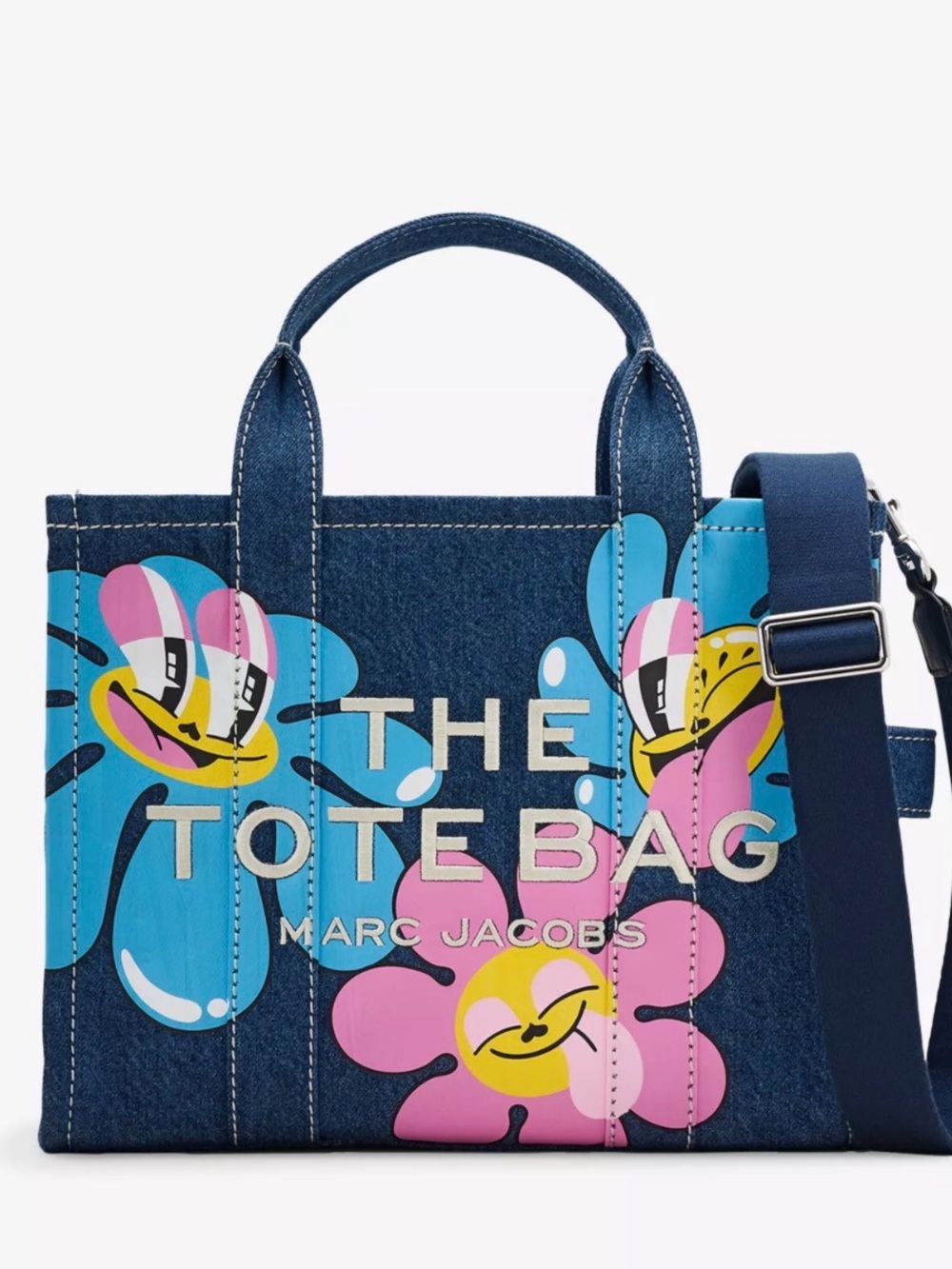 🌸Marc Jacobs Denim Tote Bag with Pink & Blue Floral Graphic🌸